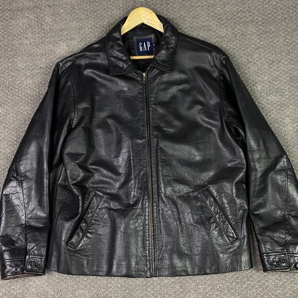 Vintage Y2K GAP Leather Jacket Men's Large Bomber Distressed - Picture 1 of 16